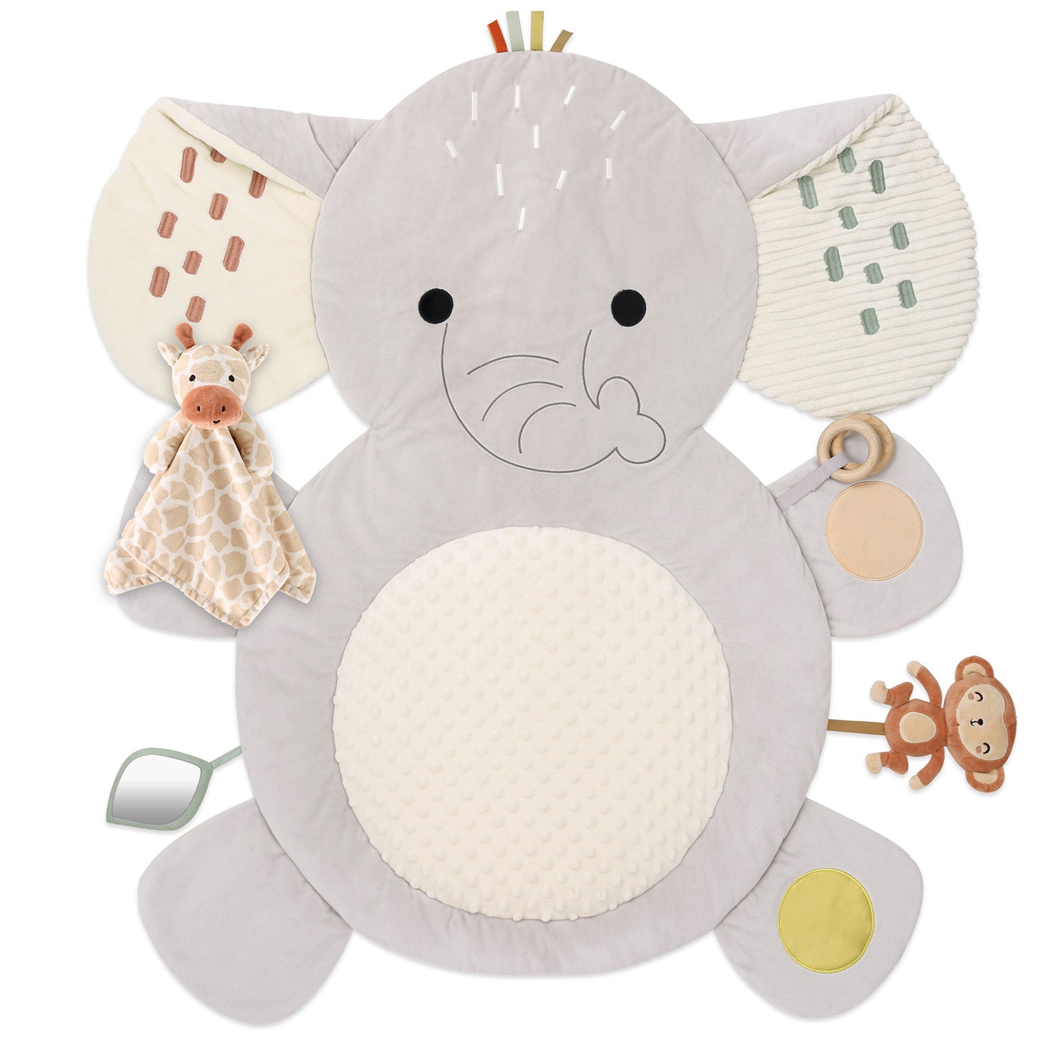 Tummy Time Mat and Baby Lovey Security Blanket- Safari Elephant