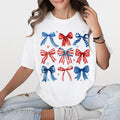 Coquette America Bow Shirt for July 4th, Patriotic Bow TShirt for Women, Independence Day Outfit, Girly USA Bow Top, Memorial Day TShirt, Red White and Blue Tee