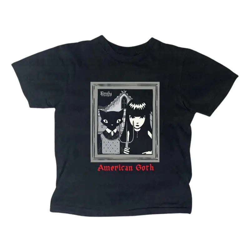 Women's Gothic Emo Girl Strange Cat Baby Tee, Y2K Summer Top, Casual Cotton Short Sleeve Fitted T-Shirt - Womenswear