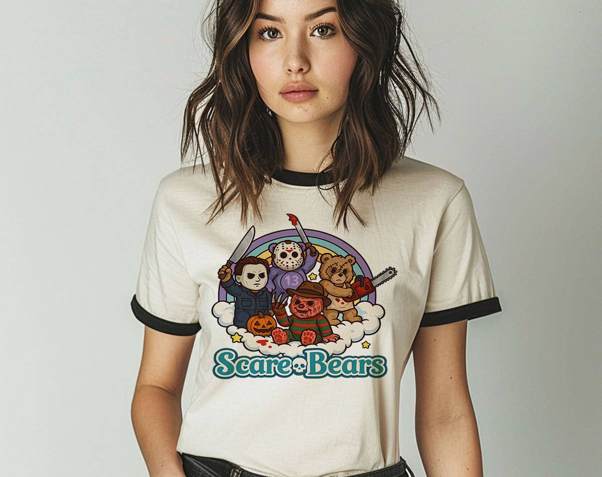 Scare Bears Funny Halloween Horror Movie Ringer Shirt
