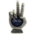 Pewter picture frame in the shape of a hand holding its pointer finger and middle finger up forming the 'peace sign' pf41
